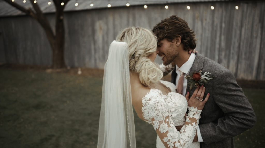 Bride and groom hugging each other