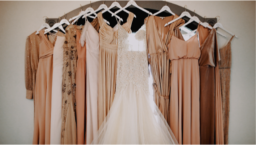 Bride and bridesmaid dresses hanging up